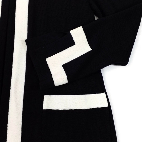 St. John Black White Open Front Long Sleeve Cardigan Sweater Womens Size 8 NWT - Picture 7 of 13